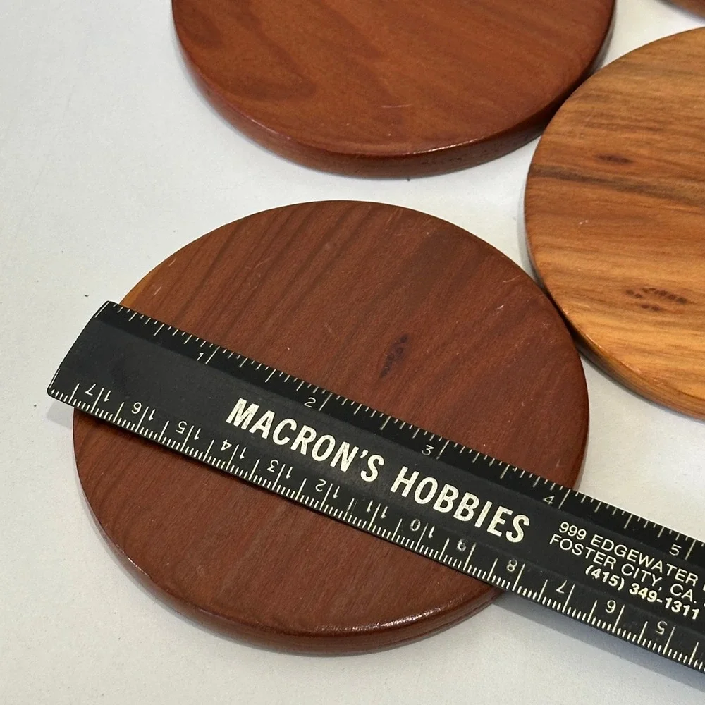 Set of 4 Round Wooden Coasters Natural Wood Grain Drink‎ Table Protection